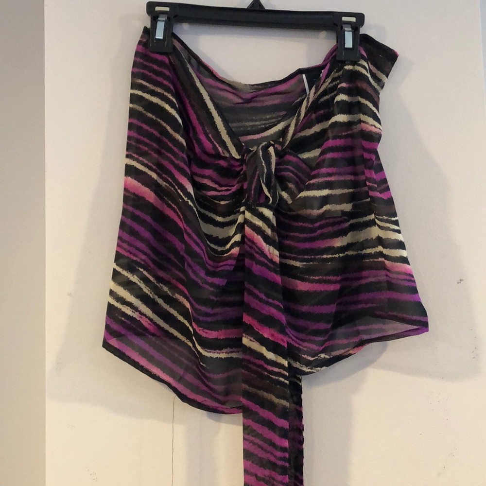 Aqua Soleil Purple Multi Striped Sheer Sarong OS